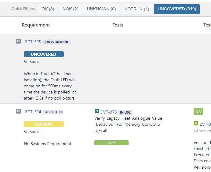 [XRAY3595] Tracebility Report Quick Filters don't match the displayed